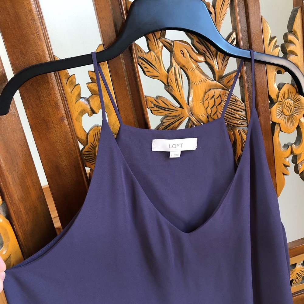 Loft Gray Sleeveless Blouse Women Sz L Spaghetti Strap V-Neck Chiffon Adult - Picture 4 of 6